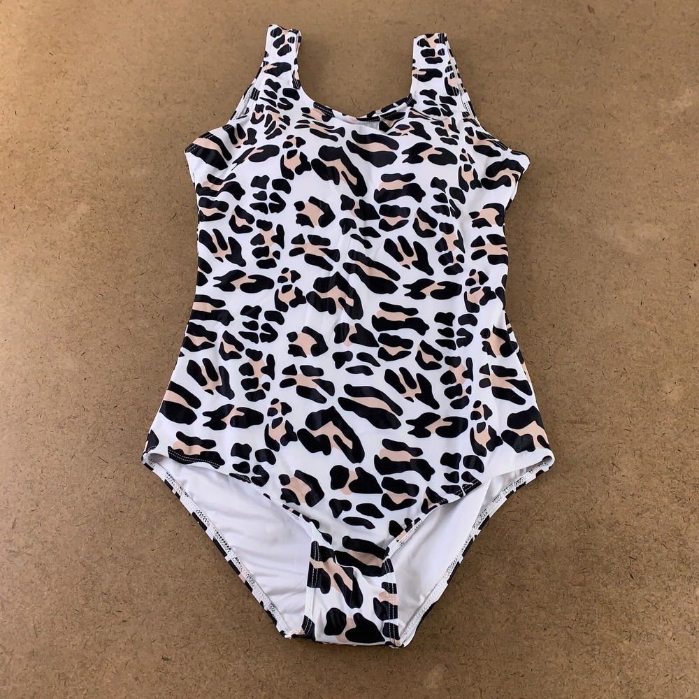 Aleumdr Women's Size Medium White Leopard Strappy Back One Piece Swimsuit New